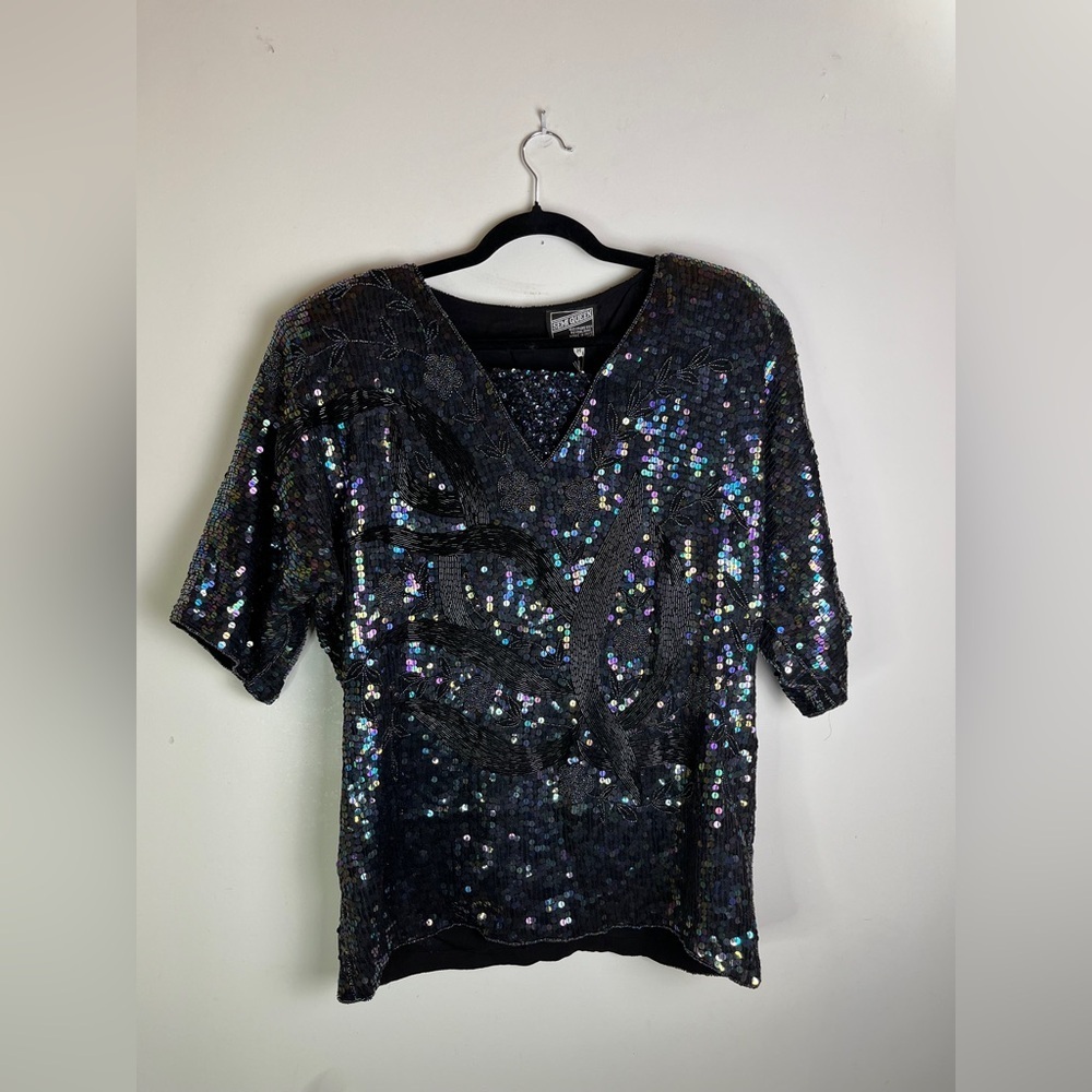 Elegant Black Sequin Women's Blouse - Picture 11 of 12